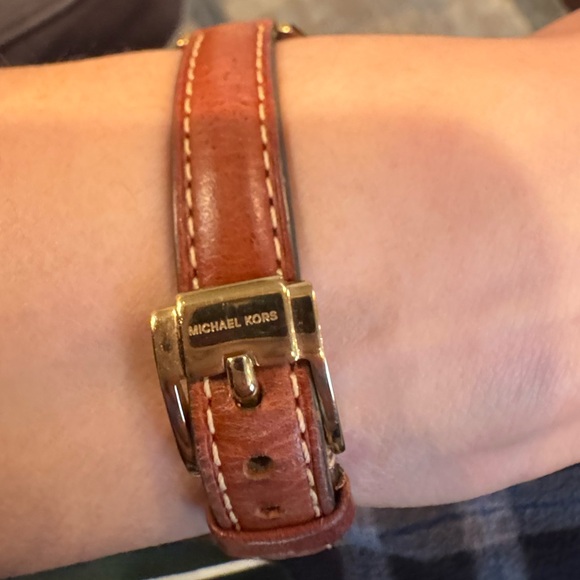 Michael Kors Gold and Tan Leather Logo Watch